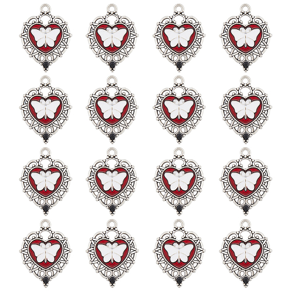24 шт. Подвески из сплава эмали, со стразами, сердце с подвеской в виде бабочки