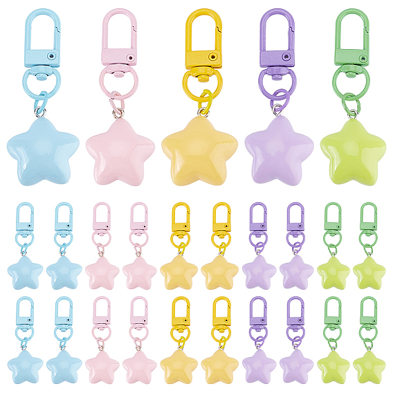 25ps 5 брелоки в виде звезд из смолы разных цветов, с поворотными застежками сплава