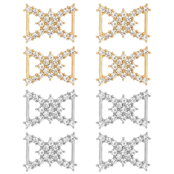 8 piezas 2 colores lazo aleación diamantes de imitación conectores de bikini hebillas, para conectores de trajes de baño, ropa, , decoraciones de boda