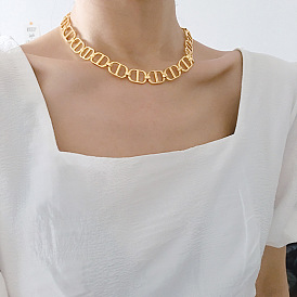 Exaggerated gold necklace with letter D pendant - simple, vintage, unisex.