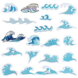 20Pcs Wave Theme Polyester Computerized Embroidery Patches, Iron on Sew on Appliques, Costume Accessories, for Clothes, Bag Pants, Shoes, Cellphone Case