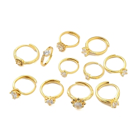 Clear Cubic Zirconia Adjustable Rings, Brass Solitaire Rings for Women