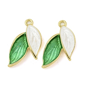 Rack Plating Alloy Enamel Pendants, Lead Free & Cadmium Free, Leaf Charm, Golden