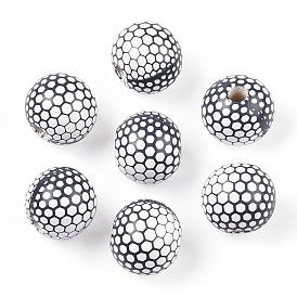 Natural Wood Beads, Wooden Golf Ball Printed Round Beads, Large Hole Beads