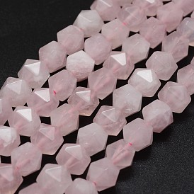 Natural Madagascar Rose Quartz Beads Strands, Faceted, Star