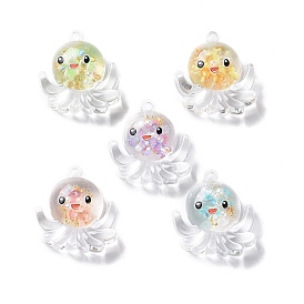 Luminous Transparent Resin Pendants, Octopus Charms with Gold Foil, Glow in Dark