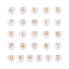 1000 шт. Гальванические непрозрачные акриловые бусины, сердце со смешанными золотыми буквами