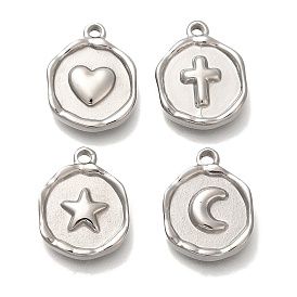 Anti-Tarnish 304 Stainless Steel Pendants, Flat Round Charm, Stainless Steel Color