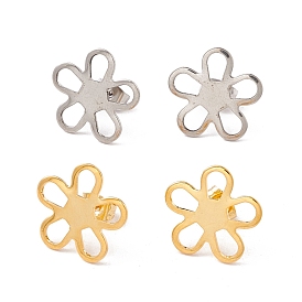 201 Stainless Steel Stud Earring Findings, with Ear Nuts and 304 Stainless Steel Pins, Flower