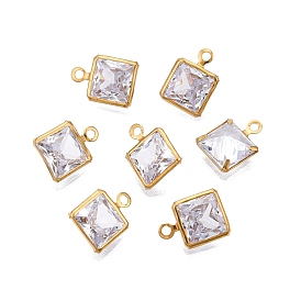 Brass+Cubic Zirconia Charms, Square