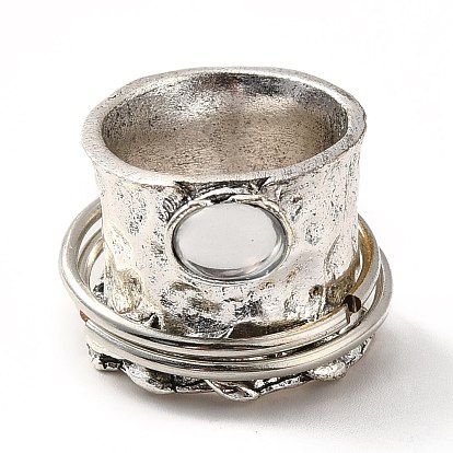 Rotatable Oval Alloy Finger Ring with Glass, Gothic Chunky Ring for Calming Worry Meditation