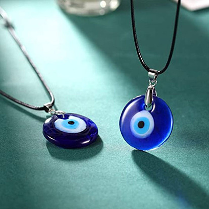 Vintage Blue Glass Evil Eye Necklace with 30mm Turkish Charm Pendant