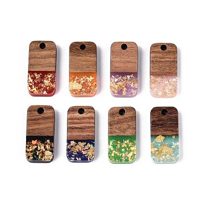 Подвески из непрозрачной смолы и орехового дерева, прямоугольник амулеты, с блестящей пудрой и золотой фольгой