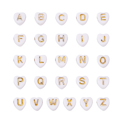 1000 шт. Гальванические непрозрачные акриловые бусины, сердце со смешанными золотыми буквами