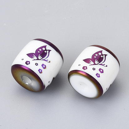 Electroplate Glass Beads, Column with Butterfly Pattern