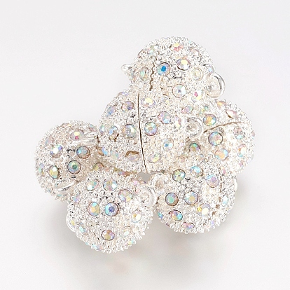 Магнитные застежки из сплава с петлями, со стразами, круглые, 14x21 мм, отверстие : 1.5 мм