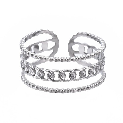 304 Stainless Steel Curb Chain Open Cuff Ring, Chunky Hollow Ring for Women
