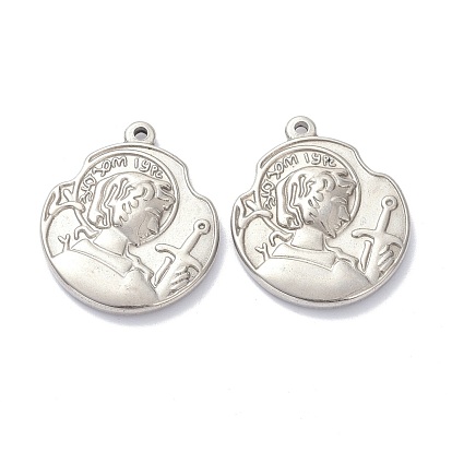 Pendentifs en acier inoxydable, plat et circulaire avec l'homme