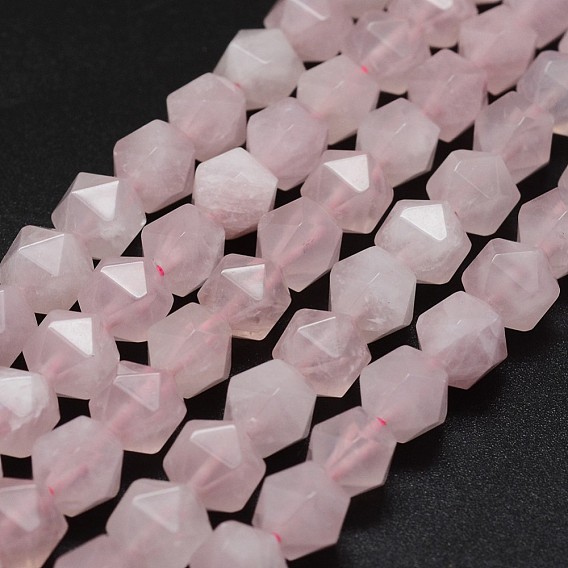 Natural Madagascar Rose Quartz Beads Strands, Faceted, Star