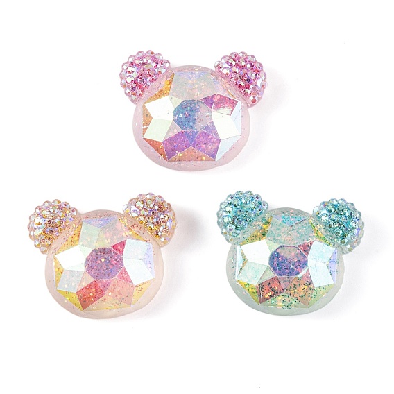 Кабошоны с головой медведя из прозрачной эпоксидной смолы, с блеском порошок