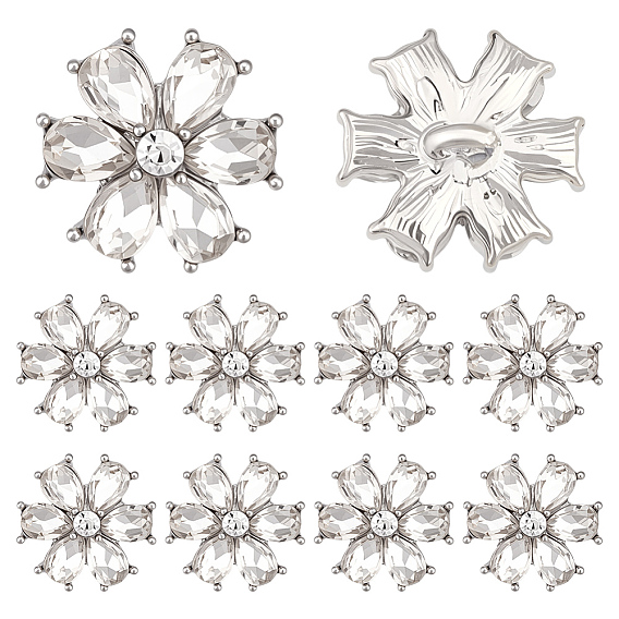 10 шт. 1 пуговицы с хвостовиком из сплава с отверстиями, со стеклом, платина