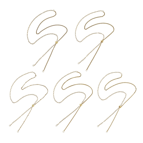 Adjustable 304 Stainless Steel Slider Chains Lariat Necklaces Makings, with Brass Beads
