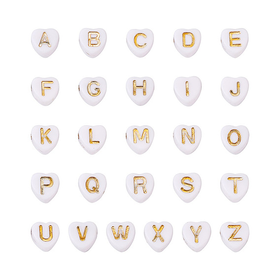1000 шт. Гальванические непрозрачные акриловые бусины, сердце со смешанными золотыми буквами
