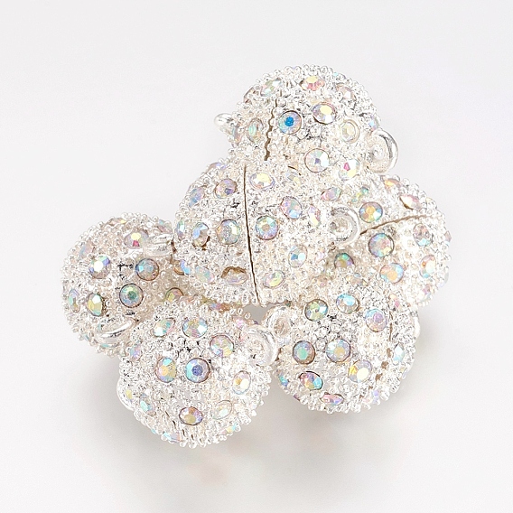 Магнитные застежки из сплава с петлями, со стразами, круглые, 14x21 мм, отверстие : 1.5 мм