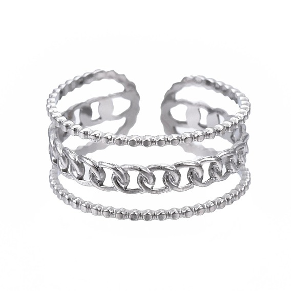 304 Stainless Steel Curb Chain Open Cuff Ring, Chunky Hollow Ring for Women