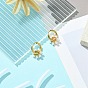 Brass Flower with Plastic Pearls Beaded Dangle Hoop Earrings, 304 Stainless Steel Jewelry
