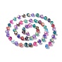 Handmade Electroplate Crackle Glass Beaded Chains, with Brass Findings, Frosted, Cube, Unwelded