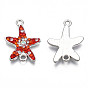 Rack Plating Alloy Links Connectors, with Polymer Clay Rhinestone, Cadmium Free & Lead Free, Platinum Plated, Starfish