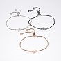 Adjustable Brass Micro Pave Cubic Zirconia Bolo Bracelets, Slider Bracelets, with Brass Box Chains, Star & Moon