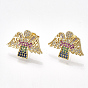 Brass Cubic Zirconia Stud Earrings, with Ear Nuts, Angel