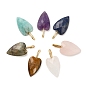 Natural Gemstone Pendants, Faceted Heart Charms with Brass Findings, Golden