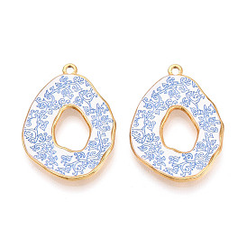 304 нержавеющей стальной эмали подвески, подвески-слезинки с цветочным узором, ионное покрытие (ip), реальный 18 k позолоченный