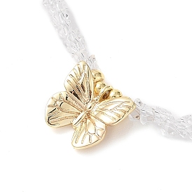 Brass Butterfly Pendant Necklaces, with Natural Pearl, Glass Beads and Cubic Zirconia