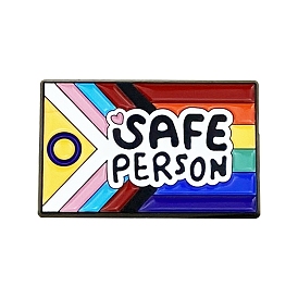 Alloy and Enamel Brooch, Rainbow Rectangle with Word SAFE PERSON Enamel Pins