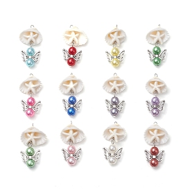 12шт. подвески из ракушек, ангел, с синтетическими бирюзовыми бусинами и 304 петлей из нержавеющей стали