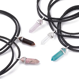 Collar con colgante de piedra mixta natural de bala de doble punta, collar de cordón de espuma para hombres y mujeres, negro