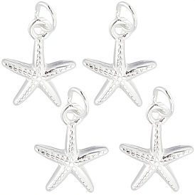 4 piezas océano 925 dijes de estrella de mar de plata esterlina, con anillas y 1 paño de pulir plata de tela de gamuza de doble cara