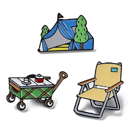 Picnic Theme Cart/Tent/Chair Enamel Pins, Black Alloy Badge for Backpack Clothes