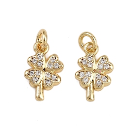 Латунные микро проложить кубического циркония подвески, клевер амулеты, стойки покрытие, долговечный, без кадмия и без свинца, с целью перехода в кольце