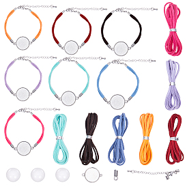 DIY Bracelet Making, with Brass Ends with Extender Chain, 304 Stainless Steel Terminators, Alloy Cabochon Connector Settings, Faux Suede Cord and Glass Cabochons