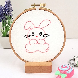 DIY Cartoon Animal Embroidery Sets, Including Imitation Bamboo Frame, Plastic & Alloy Pins, Cloth, Colorful Threads