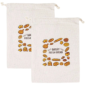2шт. льняные мешочки для хлеба с принтом, шнурок сумки, прямоугольные