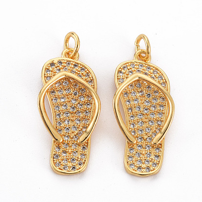 Brass Clear Cubic Zirconia Pendants, Nickel Free, with Jump Rings, Shoes
