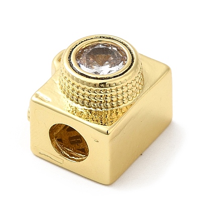 Rack Plating Brass Cubic Zirconia European Beads, Large Hole Beads, Long-Lasting Plated, Cadmium Free & Lead Free, Camera