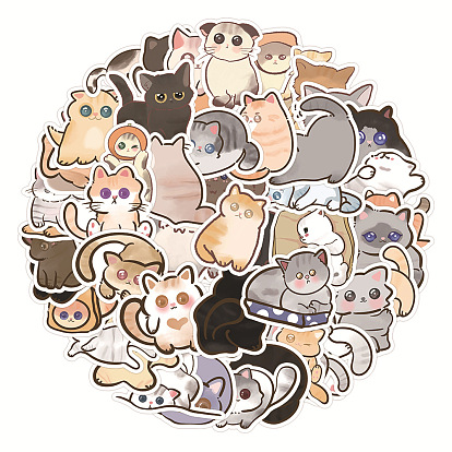 60Pcs Cartoon Cat PVC Stickers for DIY Decorating Luggage, Guitar, Notebook