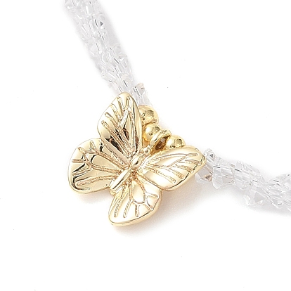 Brass Butterfly Pendant Natural Pearl Necklaces, Glass Beads and Cubic Zirconia Necklaces